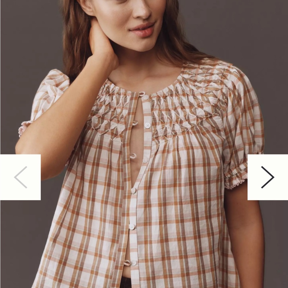 Anthropologie Tan and White Checkered Blouse